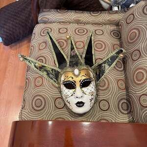 Black and Gold Full Face Venetian Jester Masquerade made in Italy hand painted